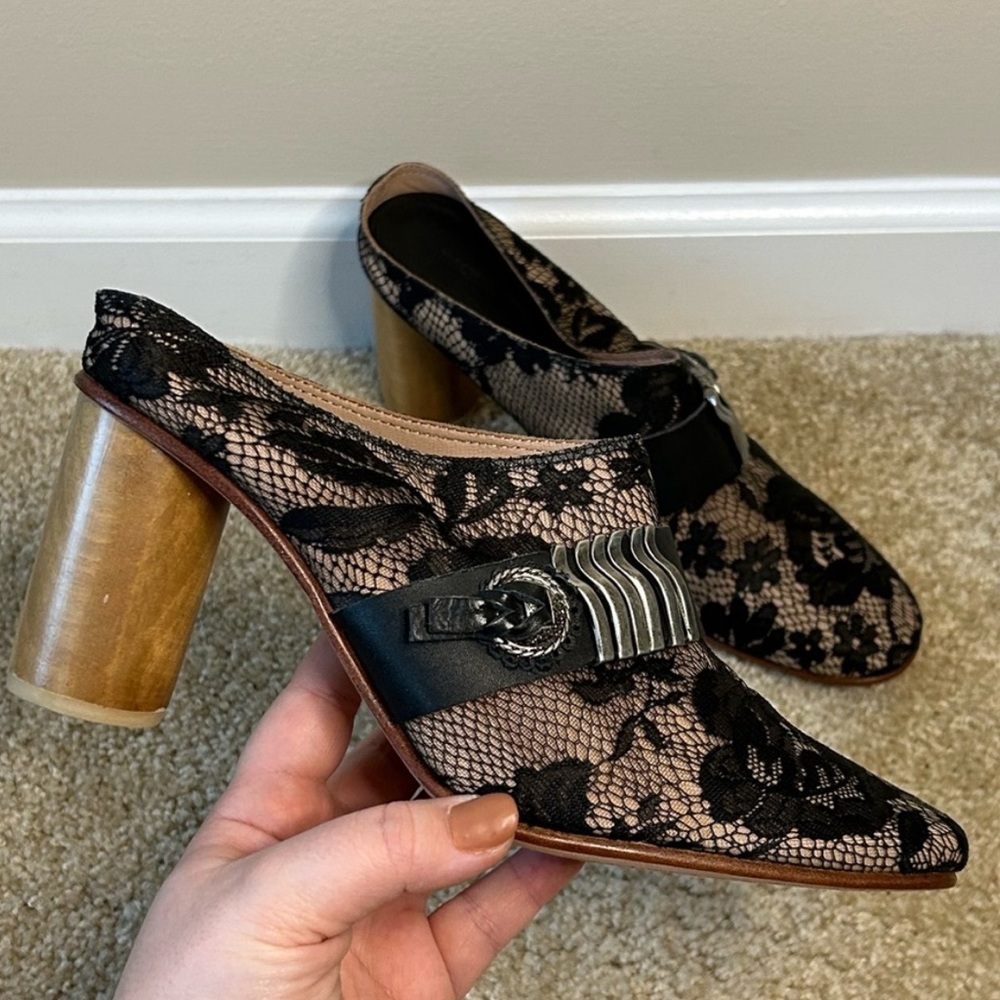 Rachel Comey Black Lace Vermillion Western Concho Buckle Mules